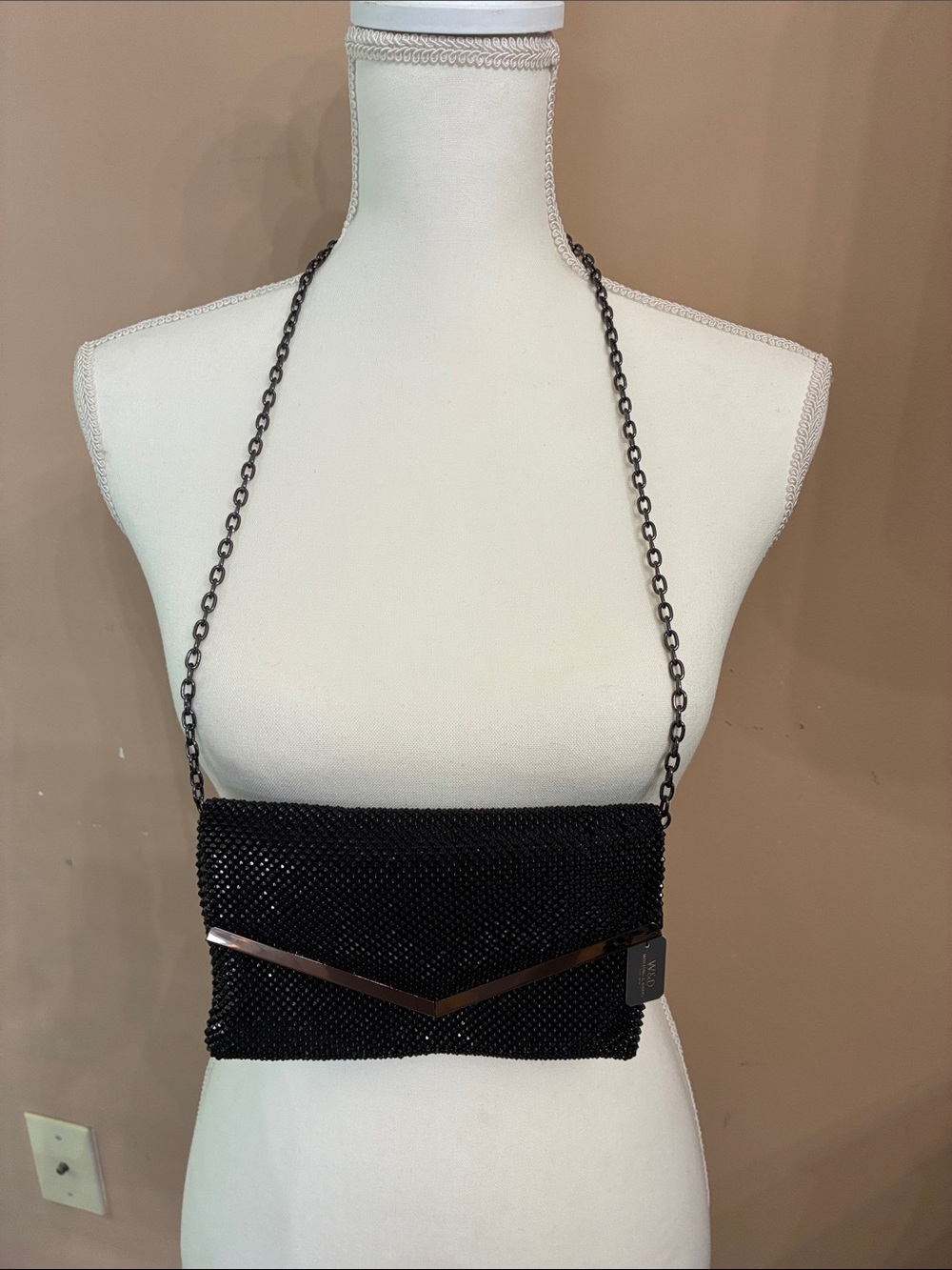 Whiting & Davis Black Mesh Chain Shoulder Clutch